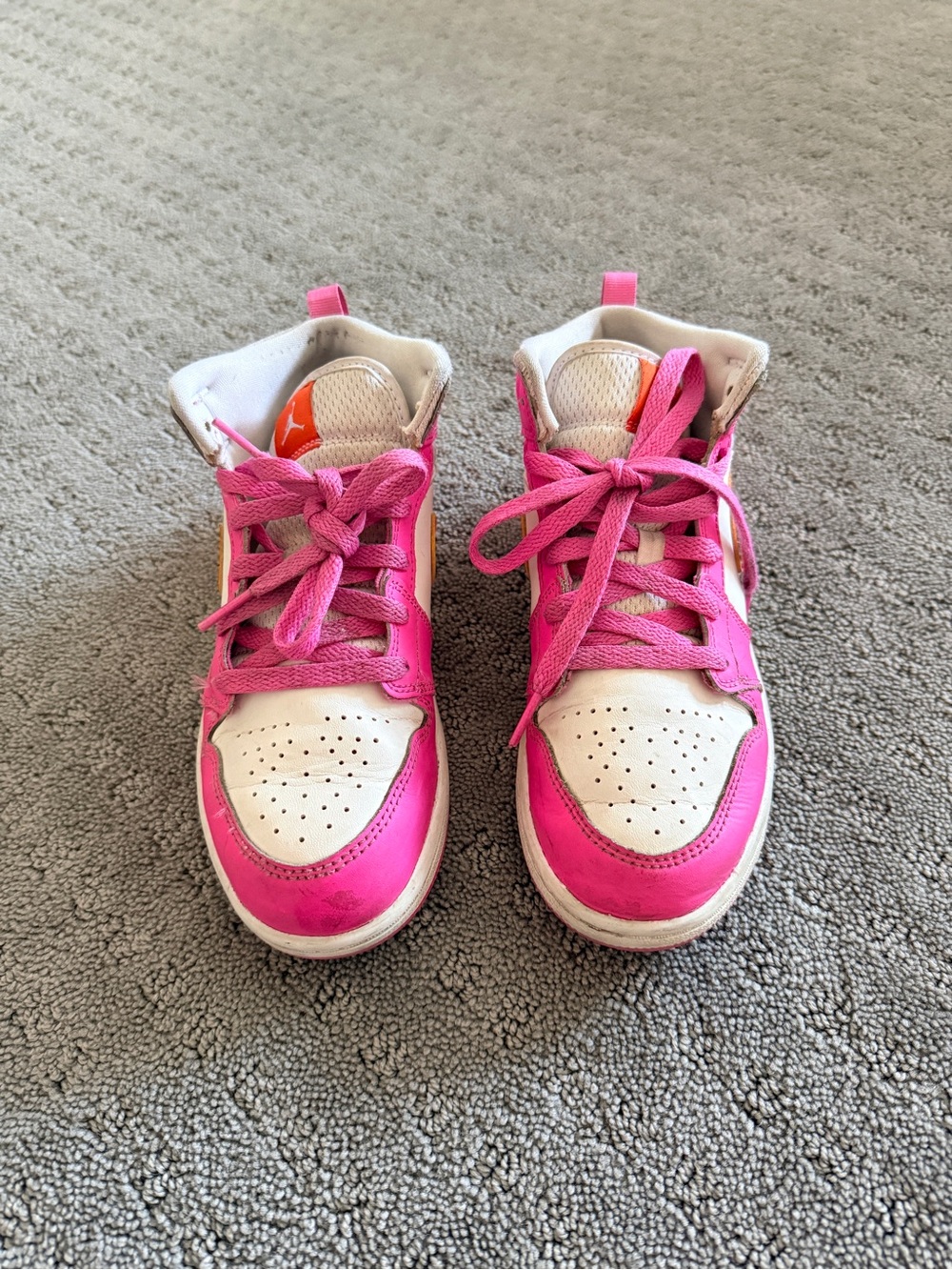 Nike Air Jordan Pink, White & Orange Mid-Top Sneakers size 3 - Picture 2 of 5